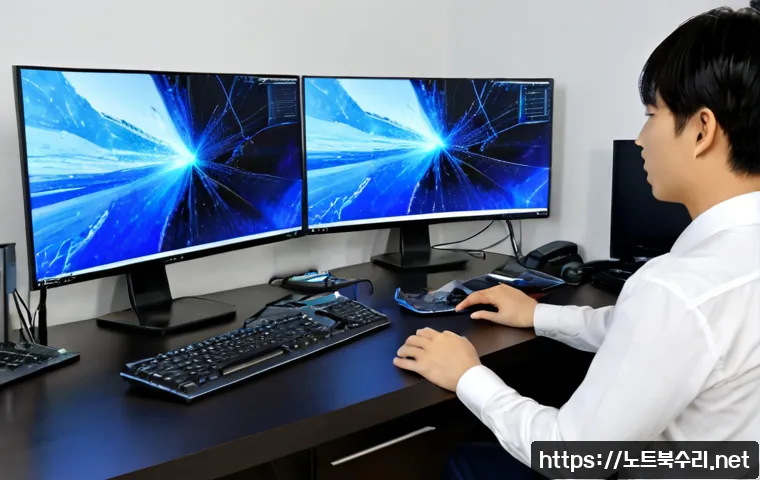 원흥동 STATUS_MEMORY_VIOLATION - Photorealistic IT support workstation in a modern apartment office near a quiet Korean new-town dist...