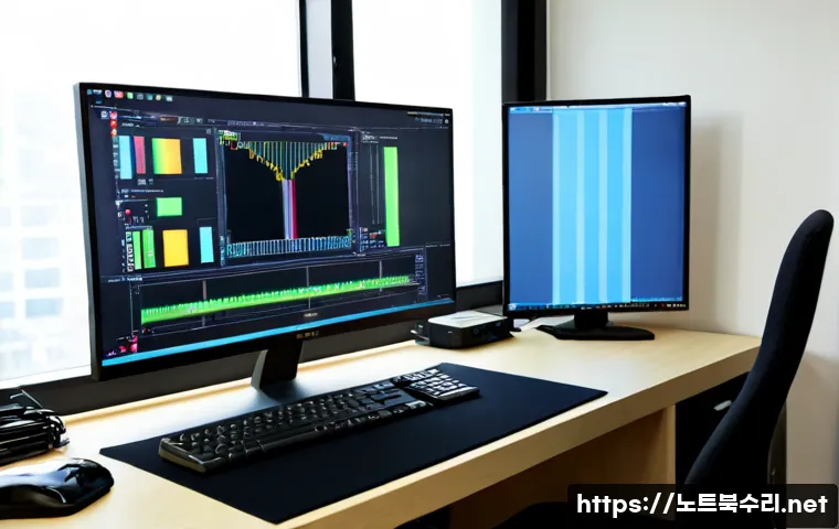 감북동 STATUS_KERNEL_MEMORY_LEAK - Photorealistic IT support workstation in a quiet Gambu-dong apartment office, ultrawide monitor show...