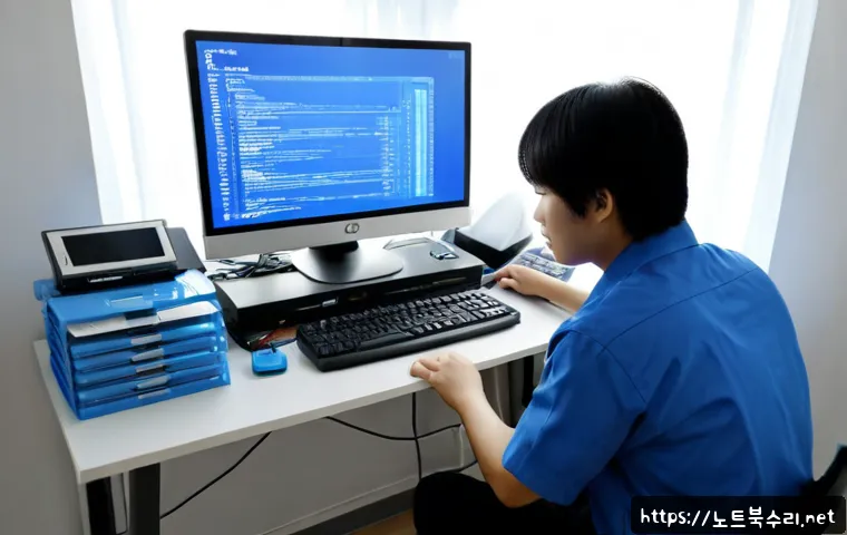 선학동 윈도우8 windows8 재설치 포맷  초기화 - Photorealistic remote computer repair workspace in a compact apartment office, technician reinstalli...