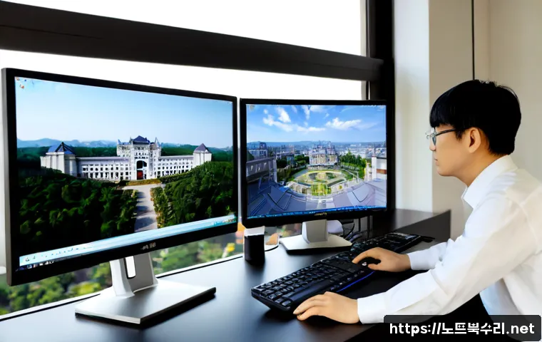 세종로 MEMORY_MANAGEMENT - Photorealistic high-end software engineering workstation, dual ultrawide monitors showing abstract m...