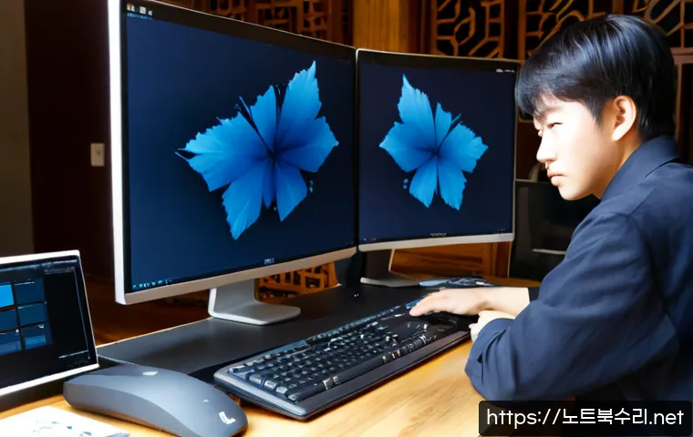 소격동 Press Ctrl Alt Del to restart - Photorealistic remote-support workstation in a quiet Sogyeok-dong creative studio, dual monitors sho...