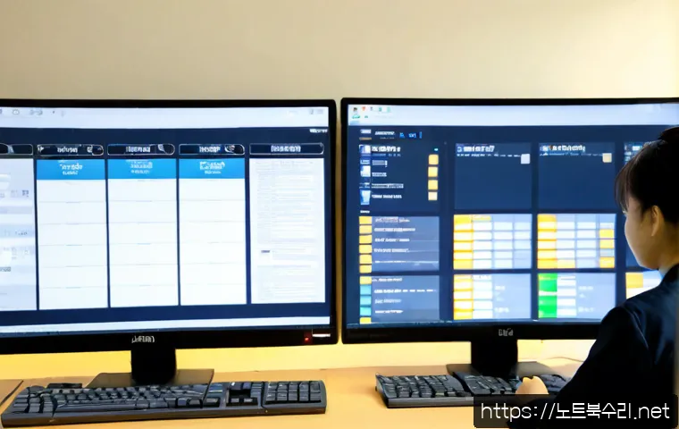 가남읍 STATUS_DATATYPE_MISALIGNMENT - Photorealistic remote-support workstation in a quiet Korean township office, dual monitors showing a...