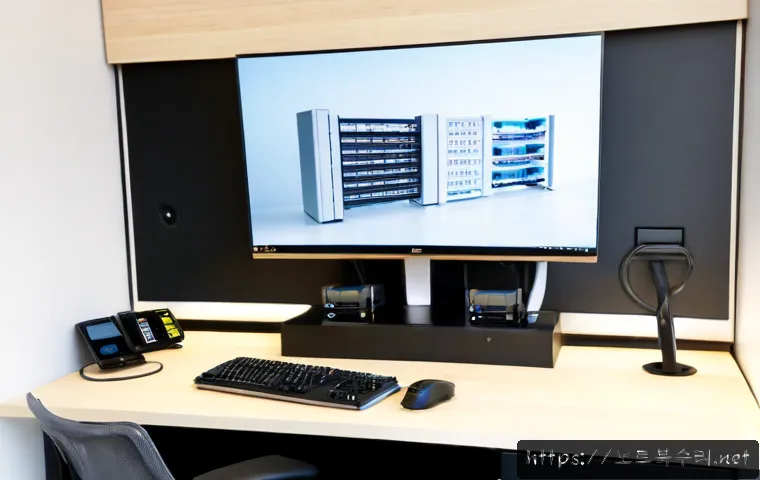 신계동 케이블연결확인 - Photorealistic compact workstation in a Shin-Gye-dong style apartment office, remote support technic...
