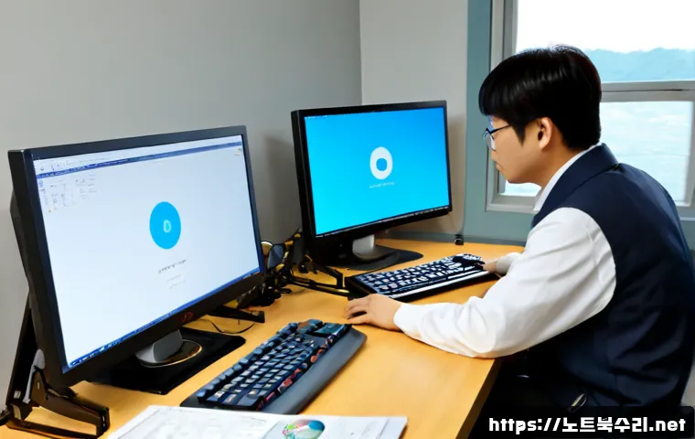대황교동 STATUS_DEVICE_OFFLINE - Photorealistic remote-support workstation in a compact Korean office near a quiet bridge district, d...
