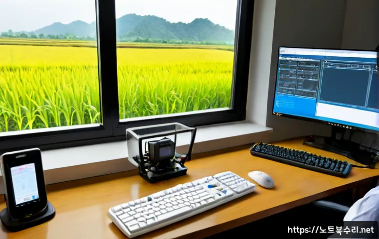 비봉면 STATUS_KERNEL_CONNECTION_TIMEOUT - Photorealistic remote-support workstation in a quiet rural township office, dual monitors showing a ...