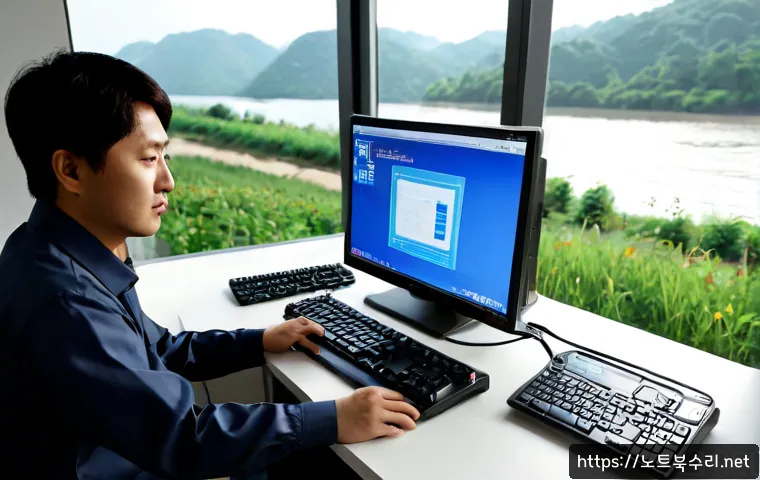 전곡읍 STATUS_DEVICE_NOT_READY - Photorealistic remote-support workstation in a quiet Jeongok-eup office, desktop computer showing a ...