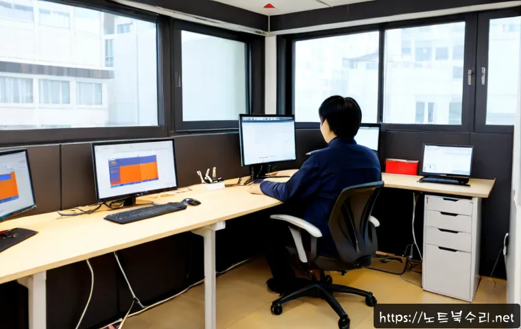 돈의동 STATUS_INVALID_CALLER - Photorealistic remote-support workstation in a compact Seoul office, desktop monitor displaying a cl...