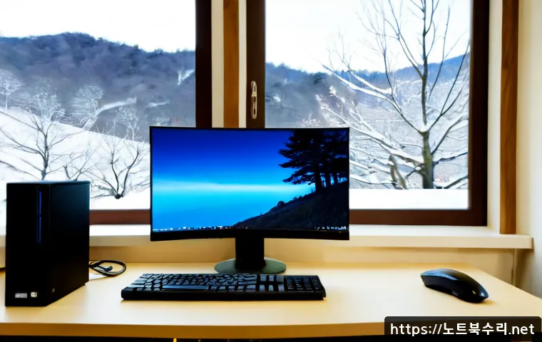 평창동 VIDEO_DRIVER_INIT_FAILURE - Photorealistic remote-support workstation in a quiet hillside home office, dual monitors showing a b...