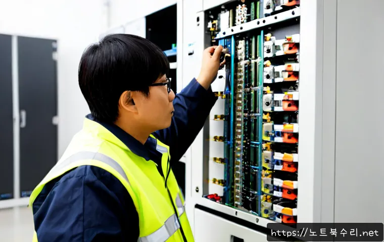 남동 THREAD_TERMINATION_PORT - Photorealistic electronics engineer at a clean workstation in Namdong industrial district, inspectin...