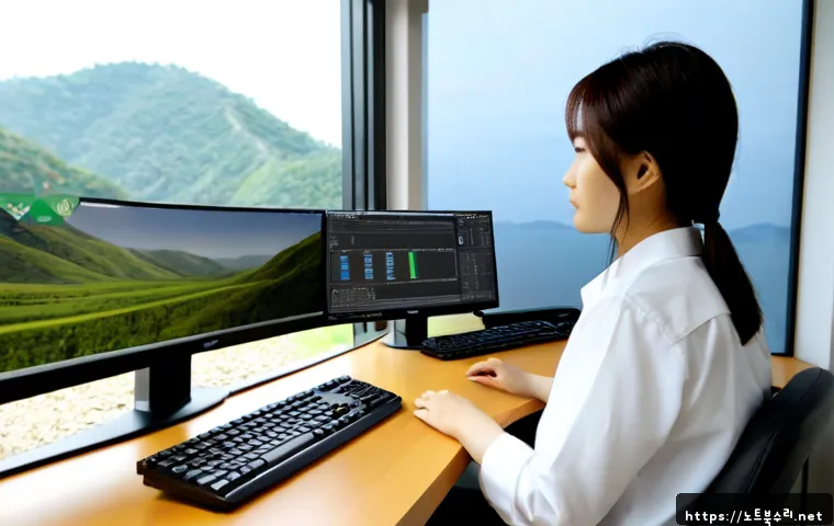 남사면 STATUS_MODULE_NOT_FOUND - Photorealistic software support workstation in a quiet semi-rural Korean office, dual monitors showi...