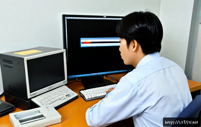 반정동 STATUS_FILE_WRITE_FAILURE - Photorealistic IT support workstation in a modern office near a quiet suburban Korean industrial dis...