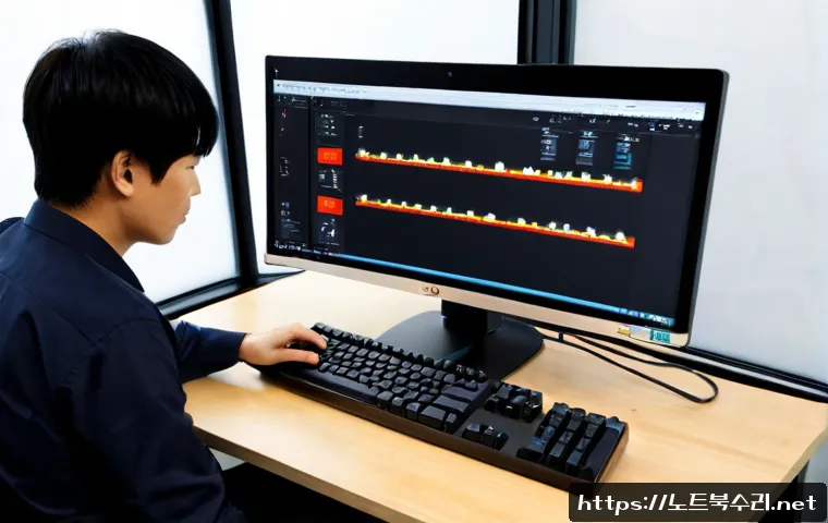남학동 SYSTEM_LICENSE_VIOLATION - Photorealistic software support workstation in a compact Namhak-dong design studio, dual monitors sh...