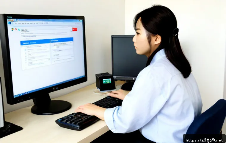 고양동 STATUS_FILE_READ_FAILURE - Photorealistic IT support workstation in a quiet Goyang-dong apartment office, desktop monitor showi...