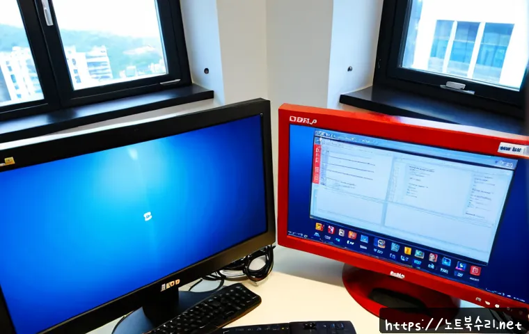 고봉동 DRIVER_VERIFIER_DETECTED_VIOLATION - Photorealistic IT support workstation in a modern Bong-dong office, dual monitors showing a clean ab...