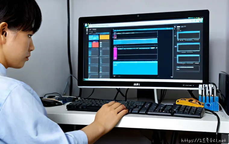연다산동 윈도우7 windows7 재설치 포맷  초기화 - Photorealistic computer repair workstation in a compact hillside neighborhood office, desktop tower ...