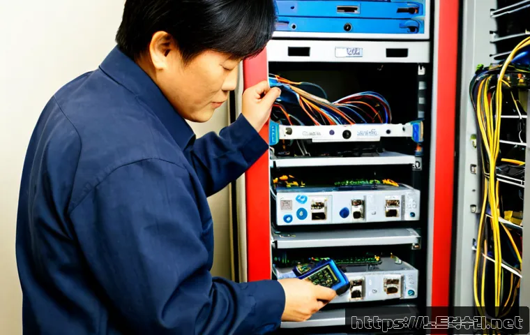 신포동 서버출장방문수리점 - Photorealistic onsite server repair in a compact Sinpo-dong office above an older market building, t...