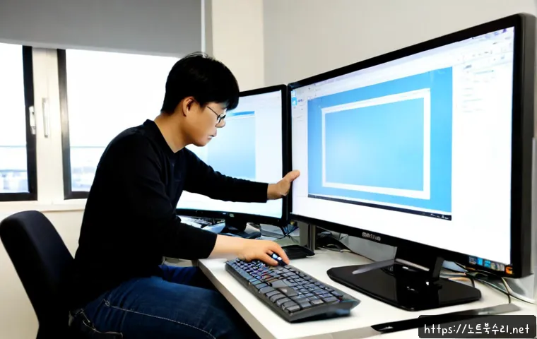 지제동 pc복구중 - Photorealistic PC recovery workstation in a compact Jijedong office, technician restoring a desktop ...