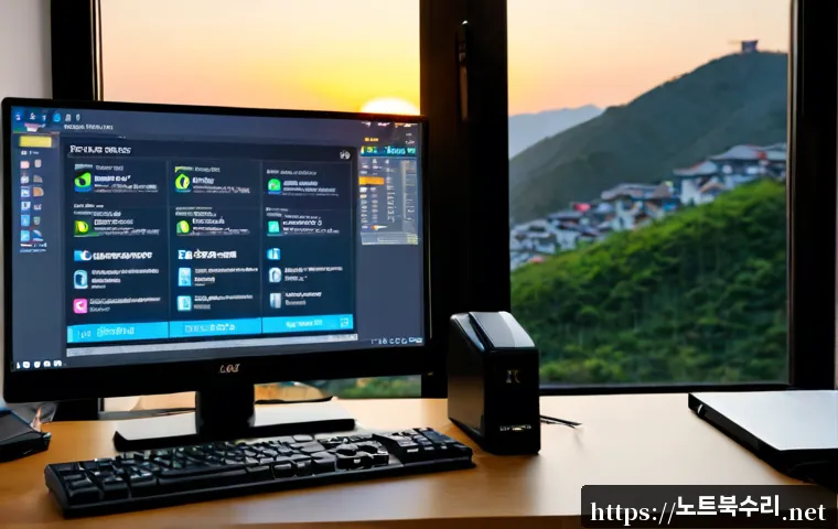 청림동 BOOTMGR is missing - Photorealistic remote-support workstation in a compact Korean apartment office, desktop monitor show...