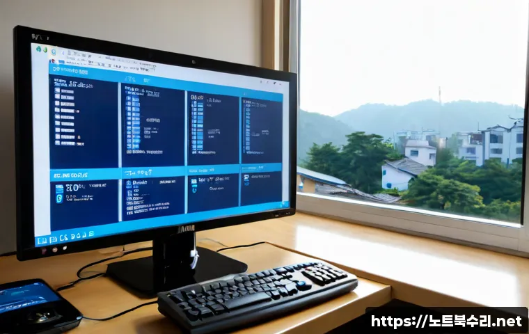 진접읍 BAD_SYSTEM_CONFIG_INFO - Photorealistic remote-support workstation in a quiet Jinjeop-eup apartment office, desktop monitor s...