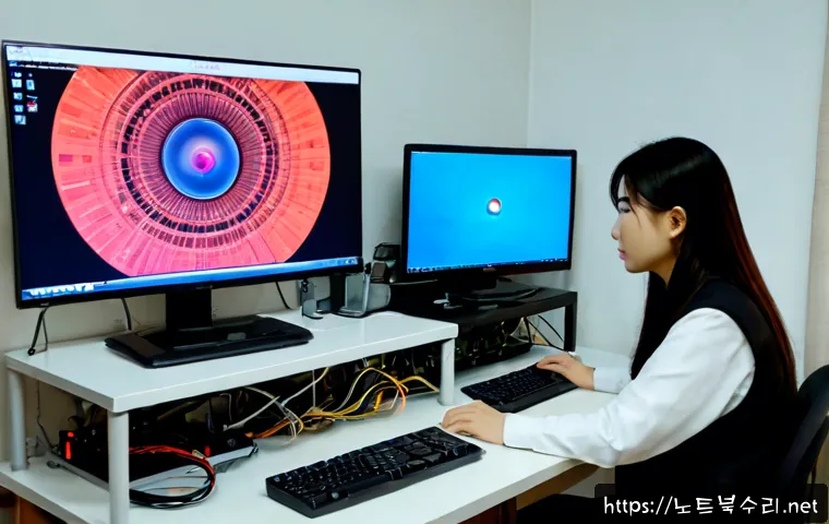 여흥동 STATUS_DISK_READ_FAILURE - Photorealistic remote-support workstation in a quiet Yeoheung-dong apartment, dual monitors showing ...