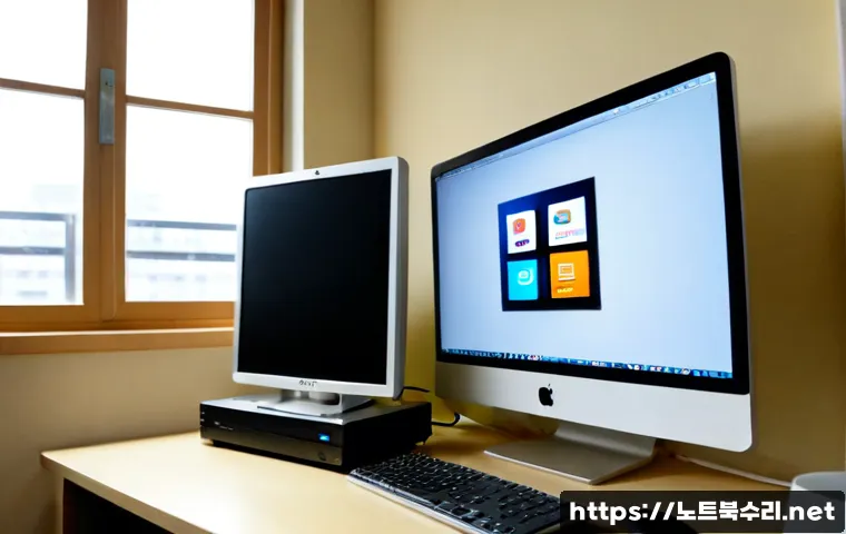 광암동 맥윈도우 부트캠프_bootcamp 재설치 포맷  초기화 - Photorealistic Mac and Windows dual-boot recovery workstation in a quiet Gwangam-dong apartment offi...