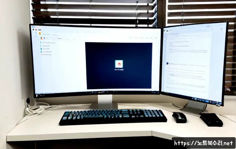 발산동 STATUS_DEVICE_OFFLINE - Photorealistic remote-support workstation in a modern Balsan-dong apartment office, dual monitors sh...