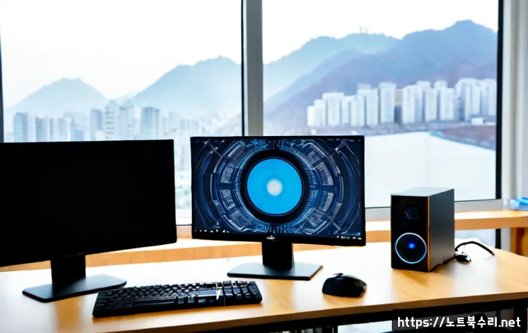 곡반정동 VIDEO_MEMORY_MANAGEMENT_INTERNAL - Photorealistic IT support workstation in a modern apartment-office near Gokbanjeong-dong, dual monit...