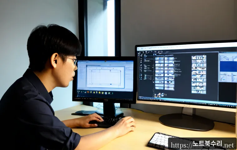신길동 컴퓨터업그레이드 - Photorealistic computer upgrade workstation in a compact Singil-dong apartment office, technician in...