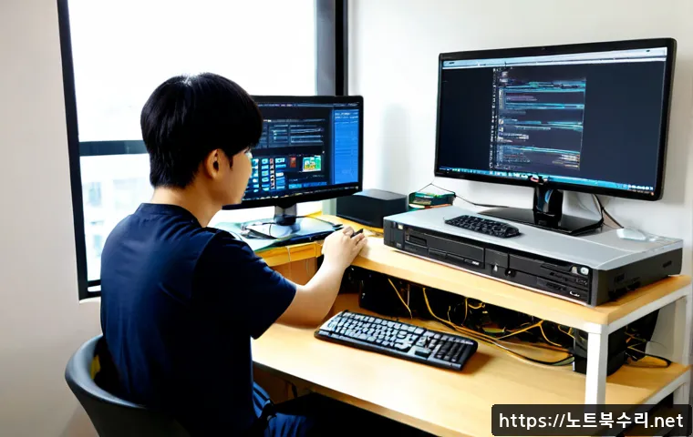 용문동 윈도우10 windows10 재설치 포맷  초기화 - Photorealistic remote computer repair workstation in a compact Yongmun-dong apartment office, techni...