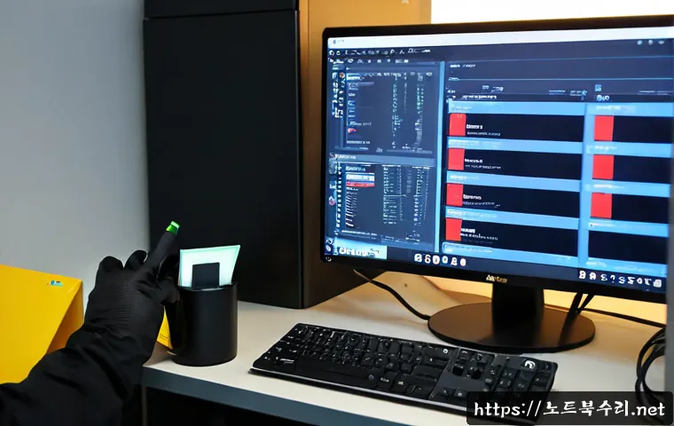 노온사동 a disk read error occurred - Photorealistic IT support workstation in a compact Korean office near Noonsa-dong, desktop tower ope...