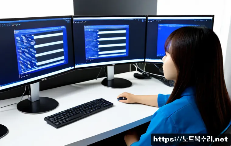 장현동 STATUS_KERNEL_DATA_CORRUPTION - Photorealistic IT support workstation in a compact Janghyeon-dong apartment office, dual monitors sh...