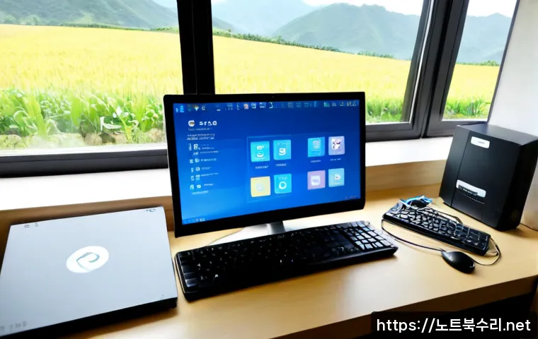 단월면 윈도우8 windows8 재설치 포맷 초기화 - Photorealistic remote-support workstation in a quiet rural Korean home office, desktop computer show...
