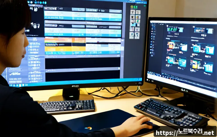 서정동 STATUS_KERNEL_MODULE_NOT_FOUND - Photorealistic remote-support workstation in a compact Seojeong-dong apartment office, dual monitors...