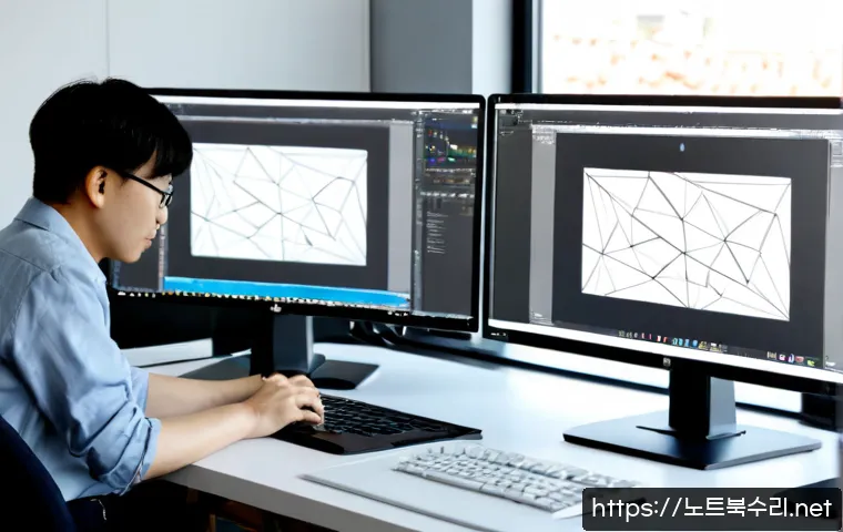 백석읍 STATUS_IMAGE_CORRUPTION - Photorealistic remote-support workstation in Baekseok-eup, a desktop monitor showing a corrupted bla...