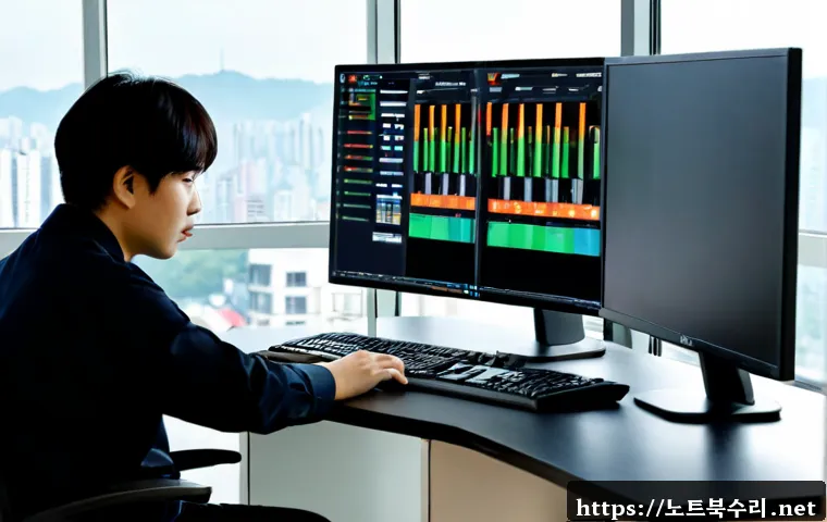 성포동 STATUS_KERNEL_ACCESS_DENIED - Photorealistic IT support workstation in a modern Seongpo-dong apartment office, dual monitors showi...