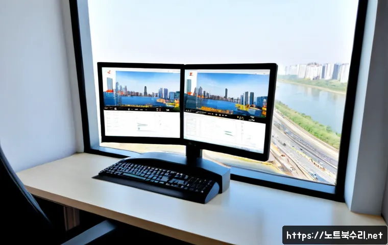 미사동 STATUS_INVALID_CALLER - Photorealistic remote-support workstation in a modern Misa-dong apartment, dual monitors showing a c...