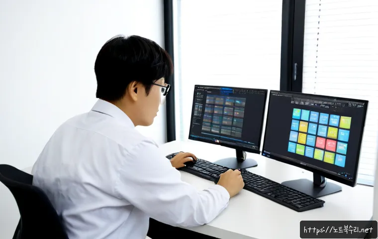 연수구 공장초기화복구 - Photorealistic IT recovery workstation in a modern Songdo industrial office, technician restoring a ...