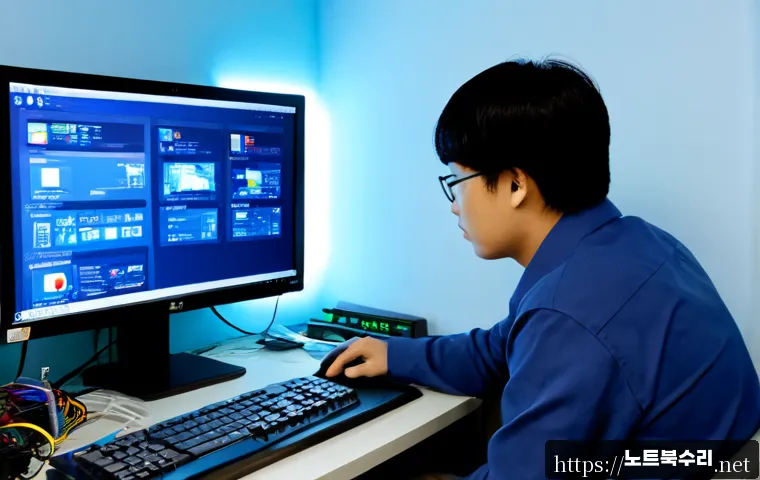 권선동 VIDEO_DRIVER_INIT_FAILURE - Photorealistic computer repair workstation in a compact Wonseon-dong apartment office, dual monitors...