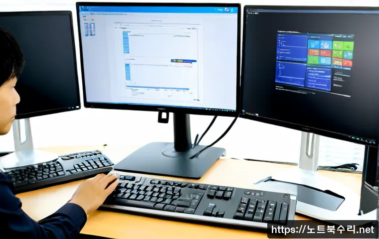 사곡동 WIN32K_POWER_WATCHDOG_TIMEOUT - Photorealistic IT support workstation in a modern office near a quiet Korean residential district, d...