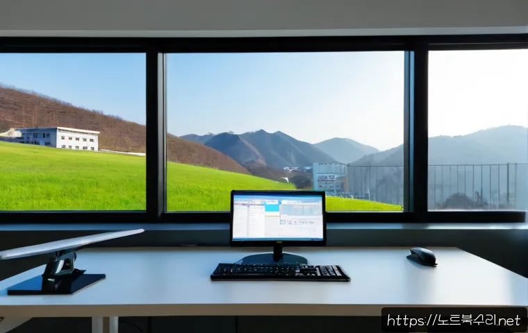 동화동 STATUS_FILE_NOT_FOUND - Photorealistic remote-support workstation in a compact Donghwa-dong apartment office, dual monitors ...