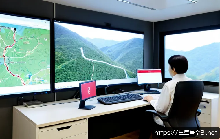 동두천 STATUS_NETWORK_ACCESS_DENIED - Photorealistic IT support workstation in a compact office near low forested hills, dual monitors sho...