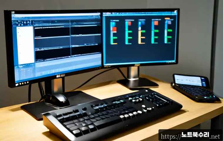 모곡동 STATUS_INVALID_SESSION - Photorealistic remote-support workstation in a compact Mokgok-dong office, dual monitors showing a b...
