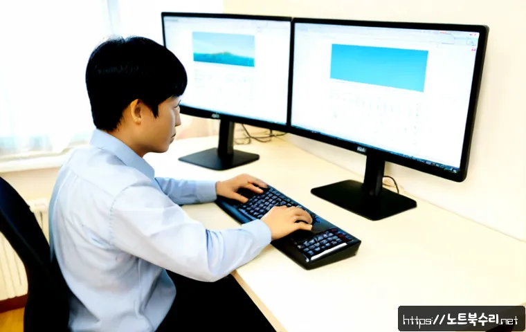주안동 STATUS_IMAGE_INVALID - Photorealistic remote-support workstation in a compact Juandong apartment office, dual monitors show...