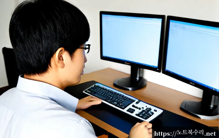 남양주 STATUS_INVALID_DISPOSITION - Photorealistic remote-support workstation in a quiet Namyangju apartment office, dual monitors showi...