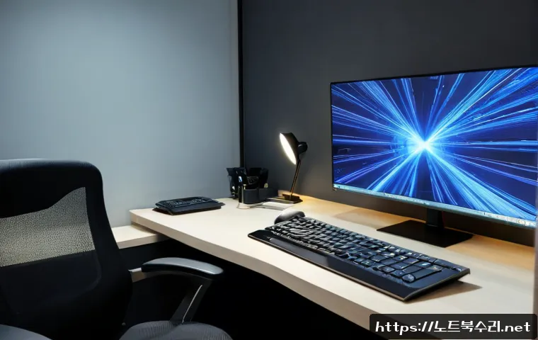 신수동 STATUS_KERNEL_MEMORY_LEAK - Photorealistic IT support workstation in a compact Seoul riverside apartment office, ultrawide monit...