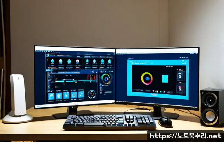 청덕동 STATUS_ILLEGAL_INSTRUCTION - Photorealistic remote-support workstation in a quiet suburban apartment, dual monitors showing a cle...