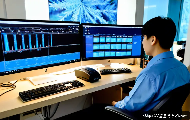 제기동 STATUS_KERNEL_THREAD_TIMEOUT - Photorealistic IT support workstation in a compact Seoul office near Jegi-dong, ultrawide monitor sh...