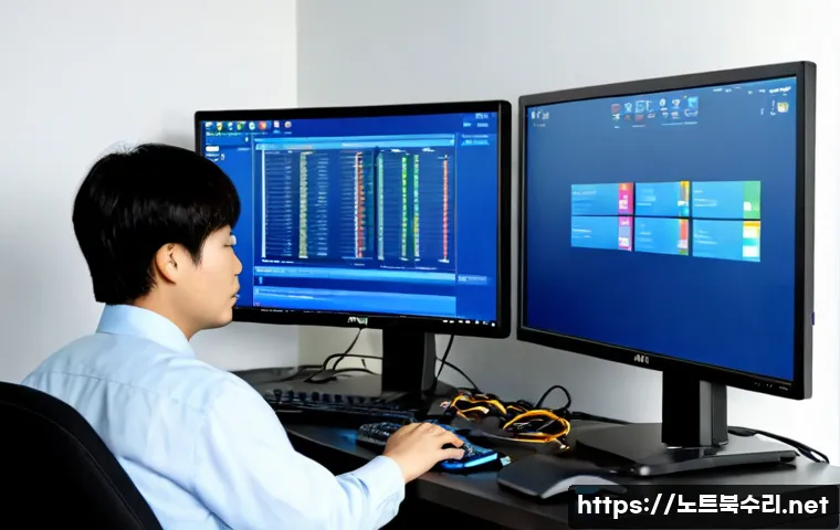 고산동 STATUS_KERNEL_DEBUG_FAILURE - Photorealistic IT support workstation in a quiet Gosan-dong apartment office, dual monitors showing ...