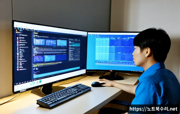 현천동 IRQL_NOT_LESS_OR_EQUAL - Photorealistic IT support workstation in a quiet Hyuncheon-dong apartment office, desktop monitor di...