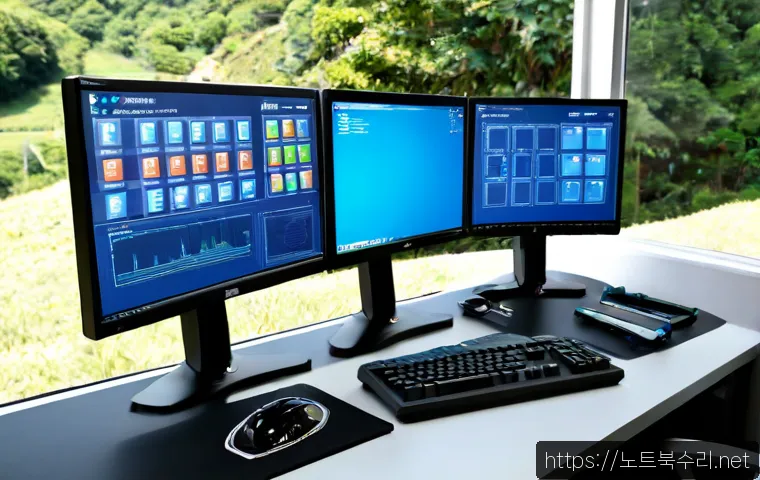 운중동 STATUS_NO_MEMORY - Photorealistic remote IT support workstation in a quiet hillside residential district, dual monitors...